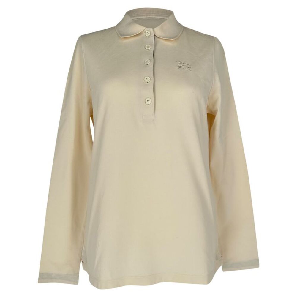 Burberry Zulia Sleeve Polo Shirt in Ivory Cotton